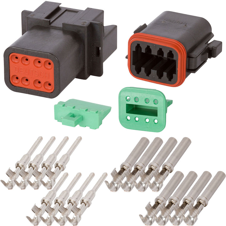 DTE08_18-14NS DEUTSCH DT 8 Way Black Enhanced Seal Connector Assembly Kit, B Key Mini Kit DEUTSCH 18-14 AWG Nickel, Stamped