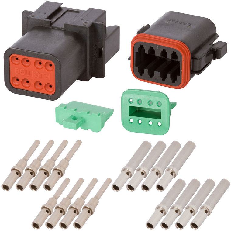 DTE08_20-16N DEUTSCH DT 8 Way Black Enhanced Seal Connector Assembly Kit, B Key Mini Kit DEUTSCH 20-16 AWG Nickel