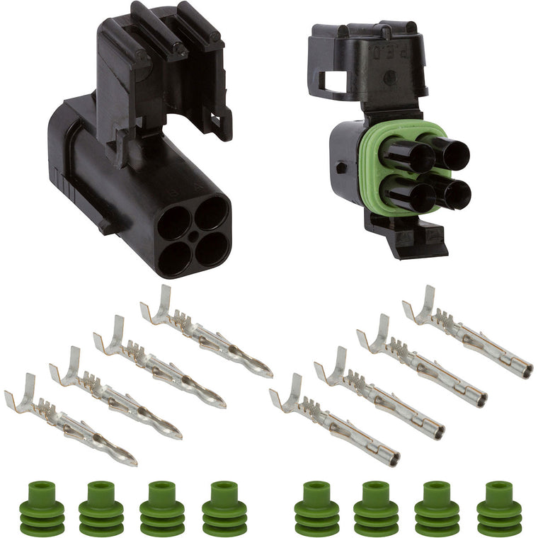 WP04S_20-18 Delphi Weather Pack 4 Way Square Sealed Connector Assembly Kit for 22-12 AWG Mini Kit Aptiv (Delphi) 20-18 AWG