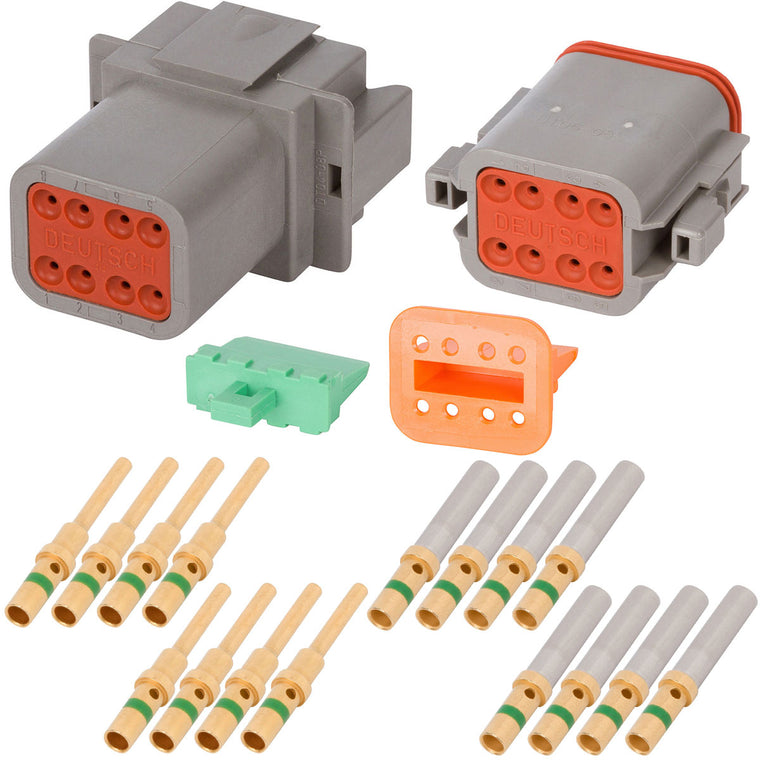 DT08_14G DEUTSCH DT 8 Way Gray Connector Assembly Kit, A Key Mini Kit DEUTSCH 14 AWG Gold
