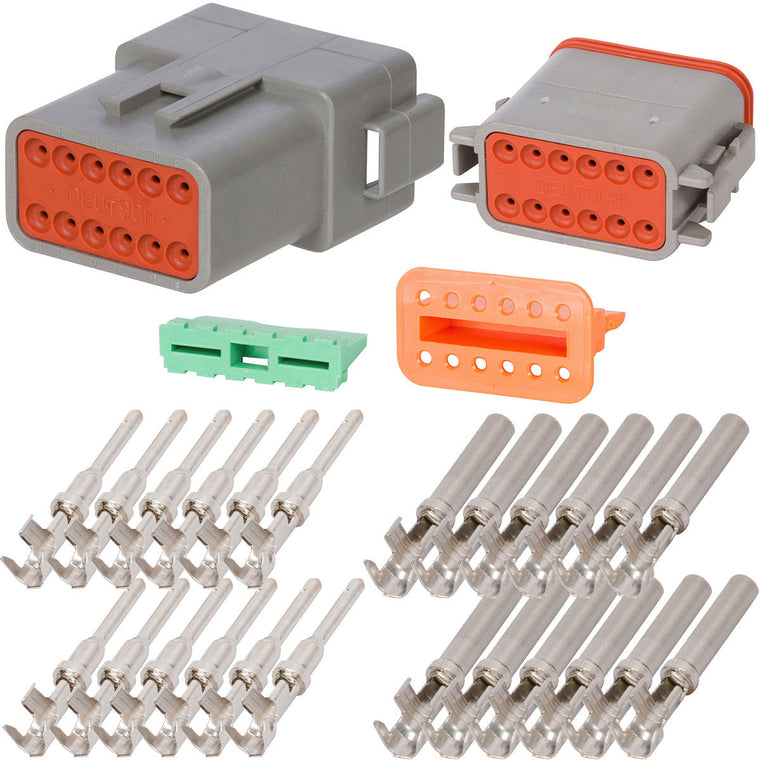 DT12_18-14NS DEUTSCH DT 12 Way Gray Connector Assembly Kit, A Key Mini Kit DEUTSCH 18-14 AWG Nickel, Stamped