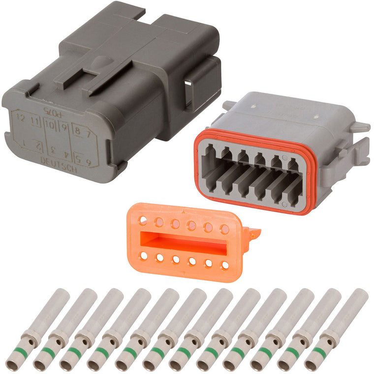 DT4-4-4_14N DT04-12PA-P075 DEUTSCH DT 12 Way Gray Triple (4/4/4) Bussed Connector Assembly Kit Mini Kit DEUTSCH 14 AWG Nickel