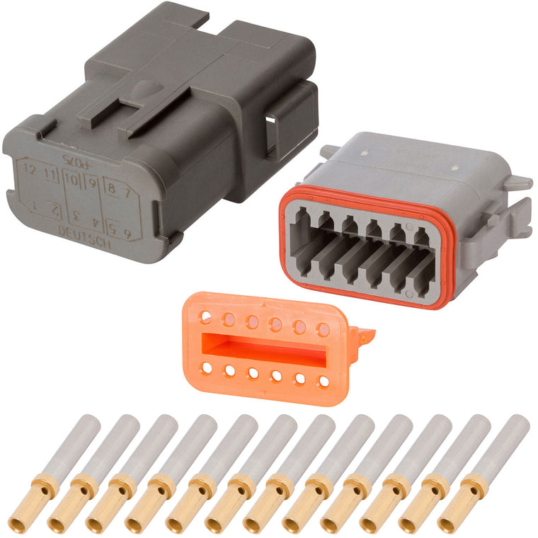 DT4-4-4_20-16G DT04-12PA-P075 DEUTSCH DT 12 Way Gray Triple (4/4/4) Bussed Connector Assembly Kit Mini Kit DEUTSCH 20-16 AWG Gold