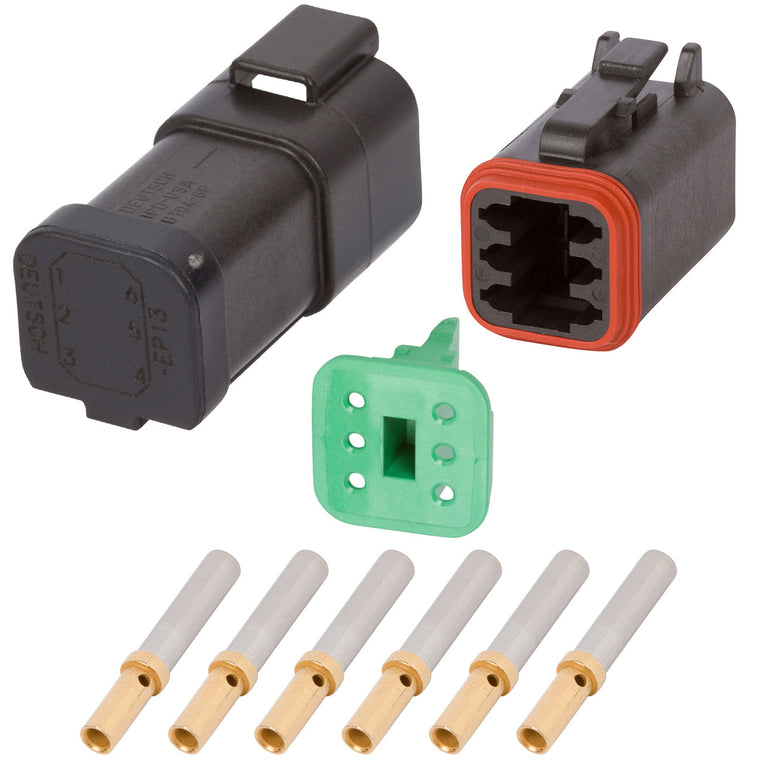 DTB6-0_20-16G DT04-6P-EP13 DEUTSCH DT 6 Way Black Single (6) Bussed Connector Assembly Kit Mini Kit DEUTSCH 20-16 AWG Gold