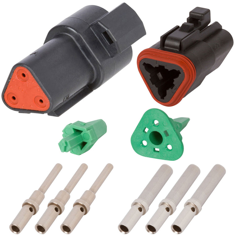 DTE03_20-16N DEUTSCH DT 3 Way Black Enhanced Seal Connector Assembly Kit Mini Kit DEUTSCH 20-16 AWG Nickel