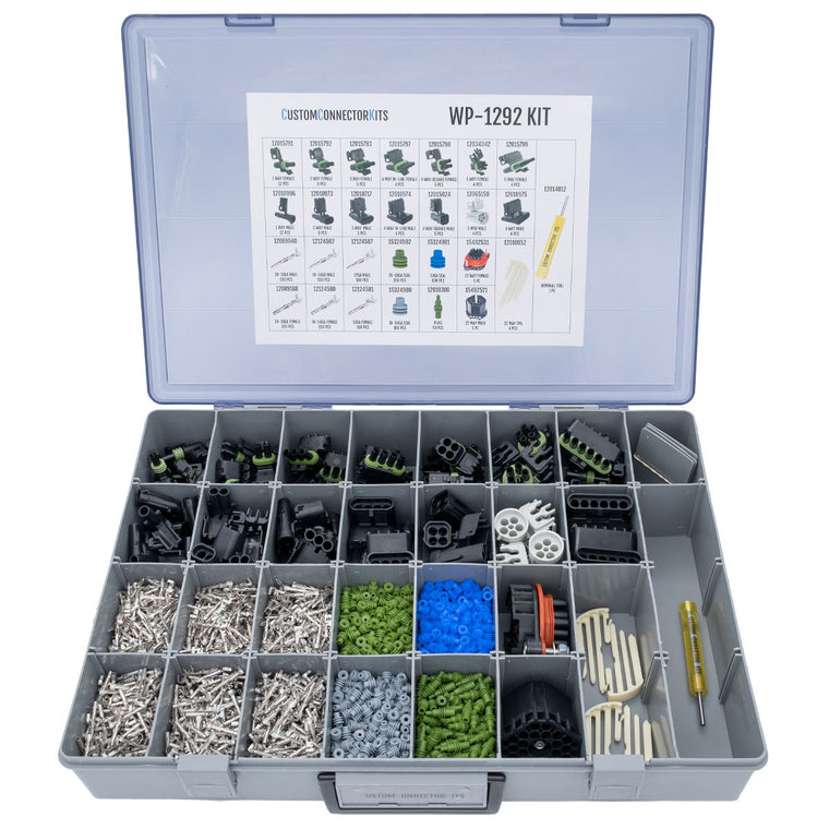 WP-1292 - 1,291 Piece Delphi Weather Pack 1-6 Way Sealed Electrical Connector Kit with 22 Way Bulkhead Connector Pro Kit Aptiv (Delphi)